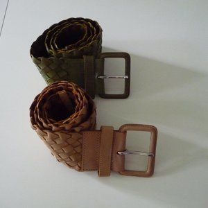 CLUB MONACO TWO WIDE BRAIDED GENUINE LEATHER/MOSS GREEN TAN/ BELTS SIZE …